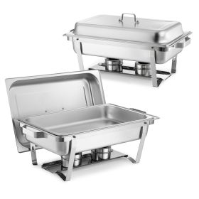 Rectangle Chafing Dish, 9 Qt 2 Pack Stainless Steel Chafing Dish, Food Warmer Chafer Complete Set with Hollow Handle, 1 Food Tongs, Lid, Fuel Hol