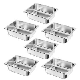 6 Pack Stainless Steam Hotel Pans, 1/2 Size Table Steam Pan, 4 Inch Deep Anti Jam Restaurant Supplies Reusable Rustproof Catering Storage for Hom