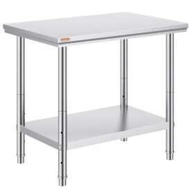 Stainless Steel Prep Table, 900x600x800 mm, 700 lbs Load Capacity, Heavy Duty Metal Worktable with 3 Adjustable Height Levels