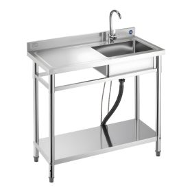 Stainless Steel Utility Sink, Free Standing Single Bowl Commercial Kitchen Sink with Faucet, 39.4 x 19.7 x 37 in