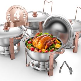 Chafing Dish Buffet Set, 5 Qt 4 Pack, Stainless Steel Chafer with 4 Full Size Pans, Round Catering Warmer Server with Lid Water Pan Folding Stand