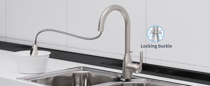 Kitchen Faucet with Pull Down Sprayer and 4 Spraying Modes Brushed Nickel Commercial 1 or 3 Hole Kitchen Faucets with Locking Buckle for Farmhous