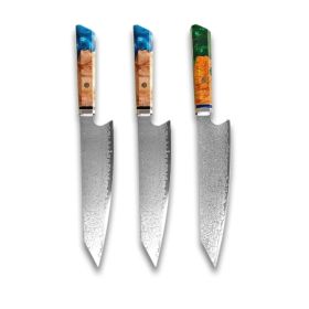 Chef's Knife For Japanese Cuisine In Damascus (Option: Blue Blue Green-34.7cm)