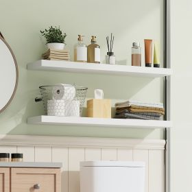 2pcs Wood Wall-Mounted Floating Shelves | Solid Wood Shelf Boards, Space-Saving Modern Design, Suitable for Living Room, Kitchen (Color: White)