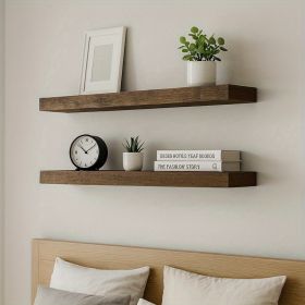 2pcs Wood Wall-Mounted Floating Shelves | Solid Wood Shelf Boards, Space-Saving Modern Design, Suitable for Living Room, Kitchen (Color: brown)