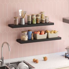 2pcs Wood Wall-Mounted Floating Shelves | Solid Wood Shelf Boards, Space-Saving Modern Design, Suitable for Living Room, Kitchen (Color: Black)