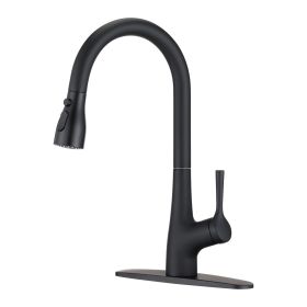 Single Handle Pull Down Kitchen Sink Faucet (Color: Matte Black)