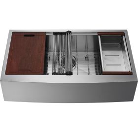 Farmhouse Kitchen Sink, 304 Stainless Steel Drop-In Sinks, Top Mount Single Bowl Basin with Ledge & Accessories (size: 33 inches)