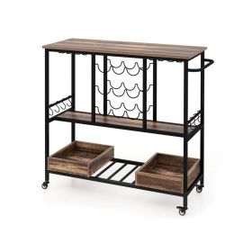 Dinning Supplies Bar Cart on Wheels with Hook & Glass Racks (type: Kitchen Supplies, Color: brown)