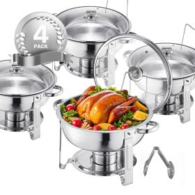 Chafing Dish Buffet Set, 5 Qt 4 Pack, Stainless Steel Chafer with 4 Full Size Pan (Set: 4 Pcs, Style: Silvery-Glass Lid)