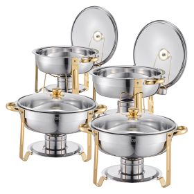 Chafing Dish Buffet Set, 5 Qt 4 Pack, Stainless Steel Chafer with 4 Full Size Pan (Set: 4 Pcs, Style: Golden-Glass lid)